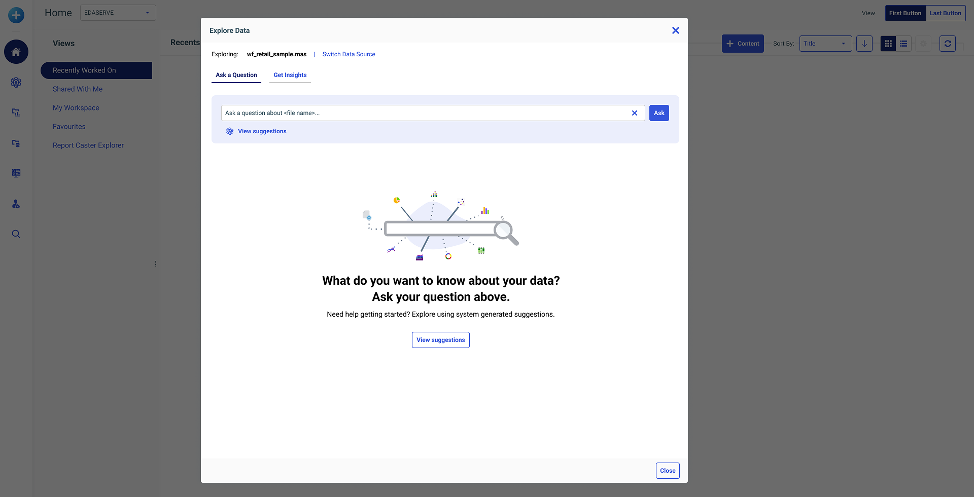 NLQ redesigned empty state with suggested queries and conversational guidance